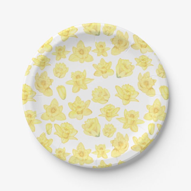 Assiettes En Carton Aquarelle Daffodil Ditzy Floral (Devant)