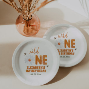 Assiettes En Carton Aquarelle Daisy Wild One 1st Birthday Girl