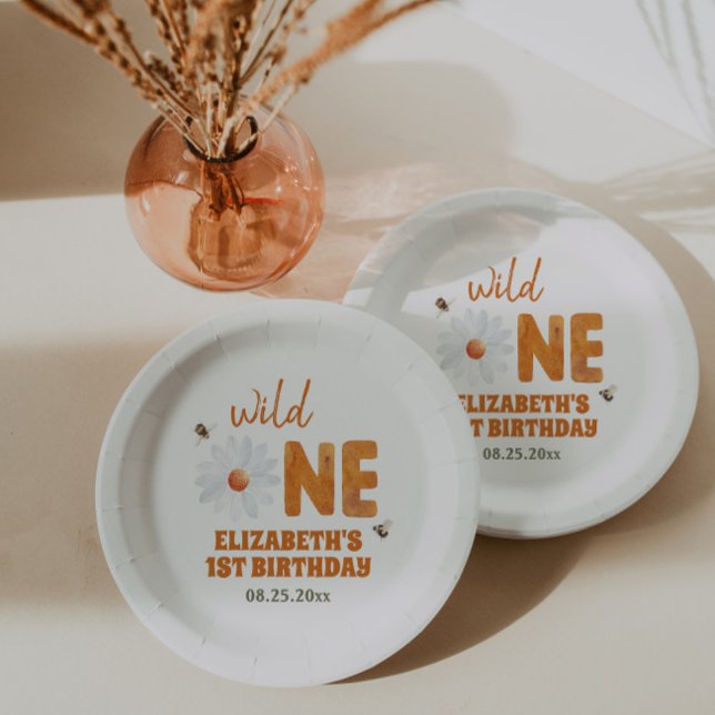 Assiettes En Carton Aquarelle Daisy Wild One 1st Birthday Girl (Créateur téléchargé)