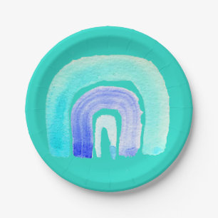 Assiettes En Carton Aquarelle d'amour bleu arc-en-ciel