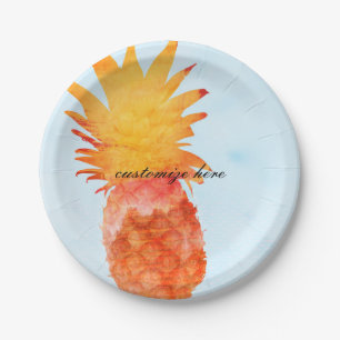 Assiettes En Carton Aquarelle d'ananas Fête d'été tropicale
