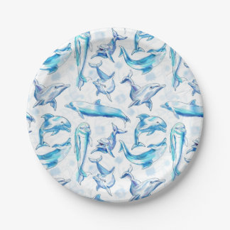 Assiettes En Carton aquarelle dauphin poisson sans soudure motif, daup