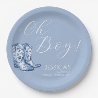 Assiettes En Carton Aquarelle de Baby shower de la Bow bleue