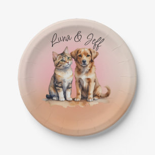 Assiettes En Carton Aquarelle de chat et chien mignonne