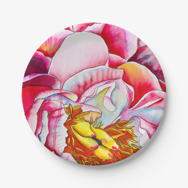Assiettes En Carton Aquarelle de fleur rose (Devant)