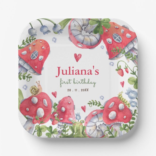 Assiettes En Carton Aquarelle de forêt de bois Anniversaire de enfant  (Recto)