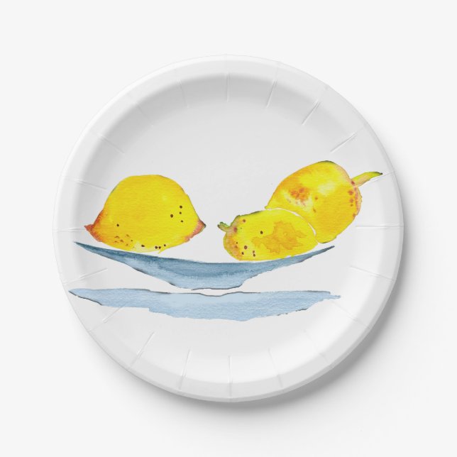 Assiettes En Carton Aquarelle de fruit jaune citron (Devant)