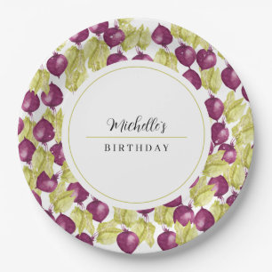 Assiettes En Carton Aquarelle de la betterave à la main Monogrammée