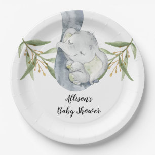 Assiettes En Carton Aquarelle de neutre de genre d'éléphant de béb