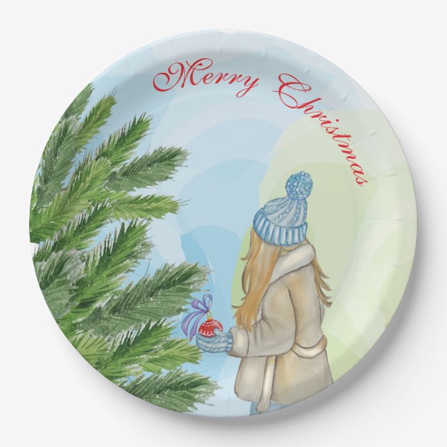 Assiettes En Carton Aquarelle de Noël (Devant)