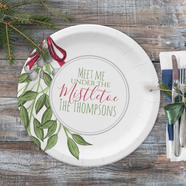 Assiettes En Carton Aquarelle de Noël Moderne Rustique Mistletoe (Créateur téléchargé)