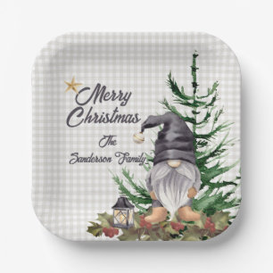 Assiettes En Carton Aquarelle de Noël Monogramme Apron Gnome