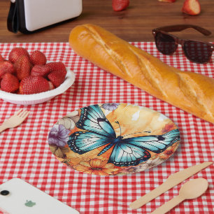 Assiettes En Carton Aquarelle de papillon naturel Floral Blossom Haven