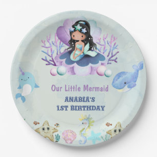 Assiettes En Carton Aquarelle de sirène magique fête d'anniversaire