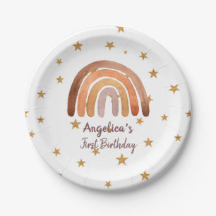 Assiettes En Carton Aquarelle de ton terrestre Arc-en-ciel Premier ann