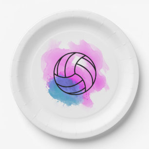 Assiettes En Carton Aquarelle de volleyball