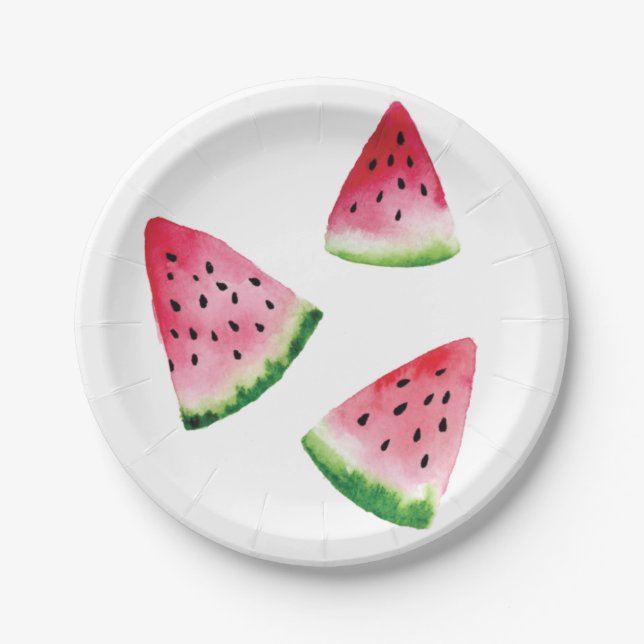 Assiettes En Carton Aquarelle des tranches de fruits de pastèque (Devant)