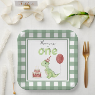 Assiettes En Carton Aquarelle Dinosaur 1er anniversaire