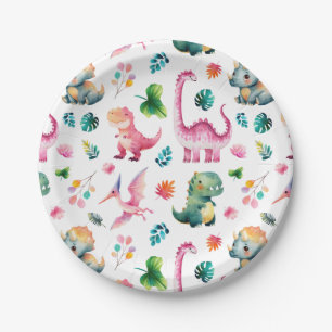 Assiettes En Carton Aquarelle Dinosaur Creg Fossil Dino Motif Cute