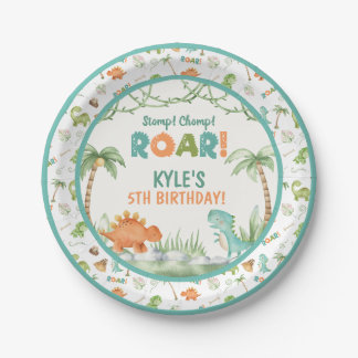 Assiettes En Carton Aquarelle Dinosaure Plaque papier d'anniversaire