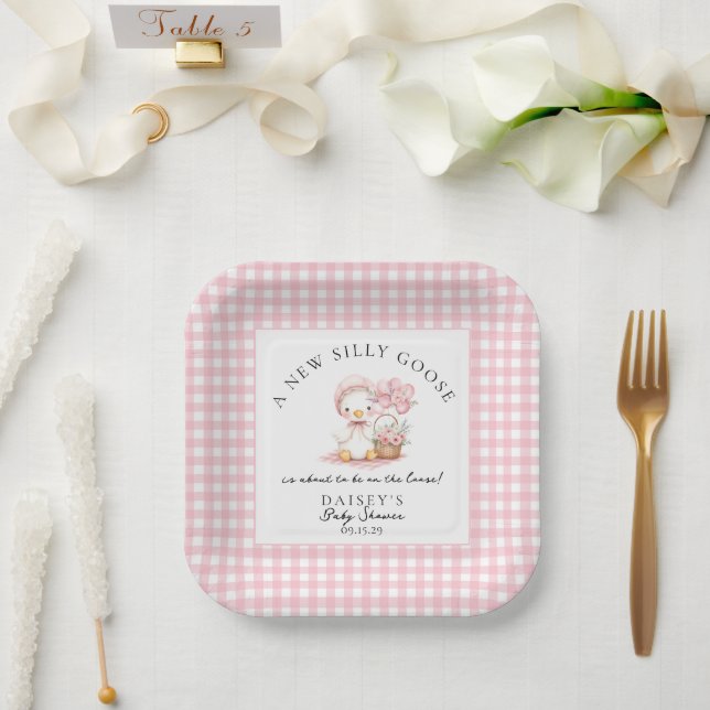 Assiettes En Carton Aquarelle d'oie soie Baby shower fille (Mariage)