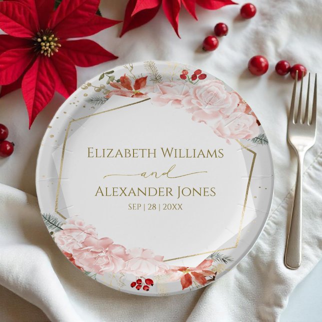 Assiettes En Carton Aquarelle dorée en plaque de papier de mariage d'h (Créateur téléchargé)