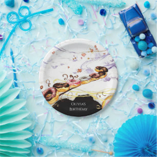 Assiettes En Carton Aquarelle Douce Donut Anniversaire