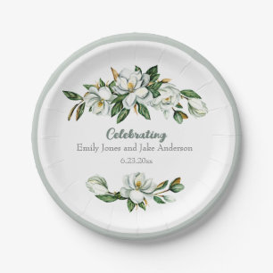 Assiettes En Carton Aquarelle douce Magnolia Mariage de verdure
