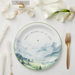 Assiettes En Carton Aquarelle douce Mariage paysage de montagne de nei