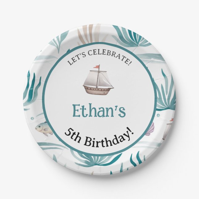 Assiettes En Carton Aquarelle douce scène océanique (Devant)