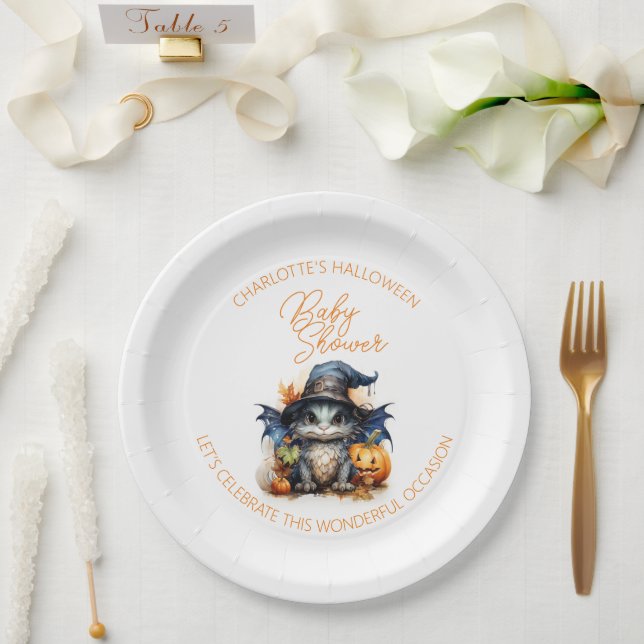 Assiettes En Carton Aquarelle Dragon Bébé Baby shower Halloween (Mariage)