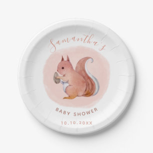 Assiettes En Carton Aquarelle Écureuil rose Baby shower animal mignon
