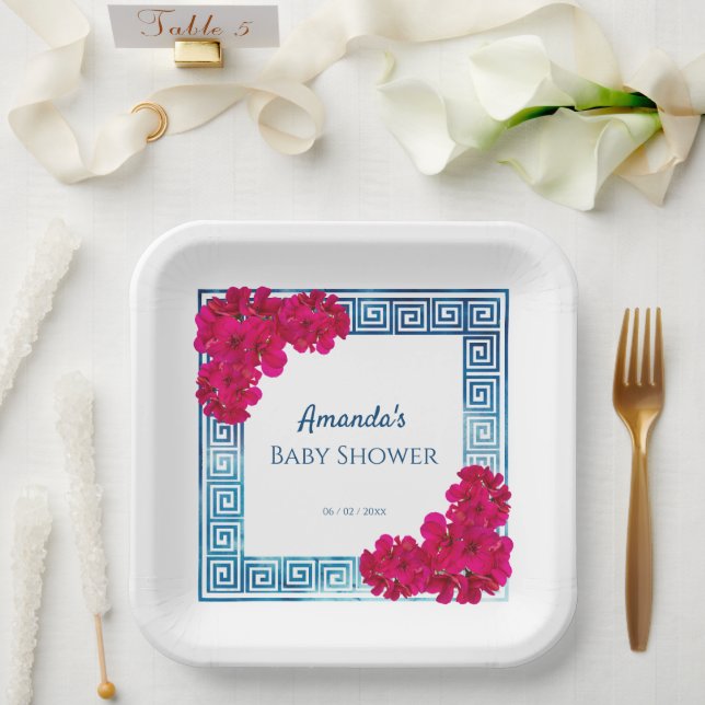 Assiettes En Carton Aquarelle Elégance Grecienne + Baby shower rose (Mariage)