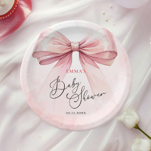 Assiettes En Carton Aquarelle Elegant Baby shower Bow rose
