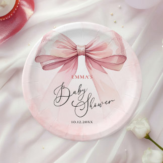 Assiettes En Carton Aquarelle Elegant Baby shower Bow rose