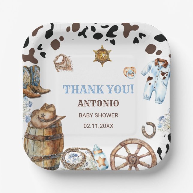 Assiettes En Carton Aquarelle élégante Petit Cowboy Rode Papier Napkin (Recto)