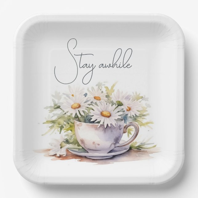 Assiettes En Carton Aquarelle En Coupe De Café Avec Texte (Recto)