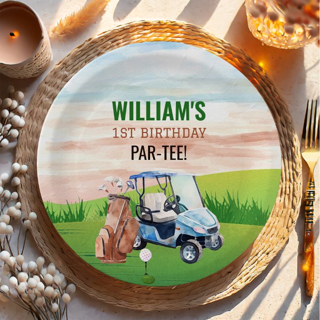 Assiettes En Carton Aquarelle en un Golf 1er Anniversaire (Créateur téléchargé)