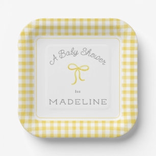 Assiettes En Carton Aquarelle En vichy Baby shower jaune