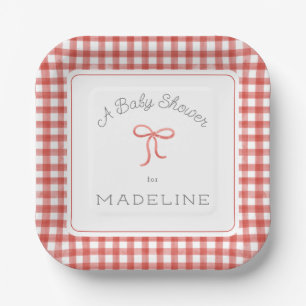 Assiettes En Carton Aquarelle En vichy Baby shower rouge
