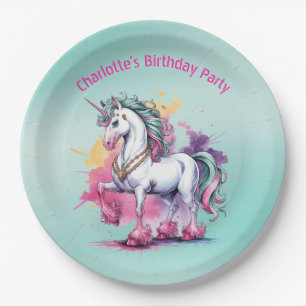 Assiettes En Carton Aquarelle enchantée Unicorne fête d'anniversaire