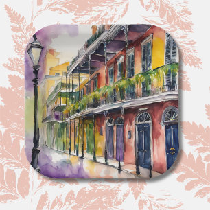 Assiettes En Carton Aquarelle esthétique Mardi Gras Bourbon Street