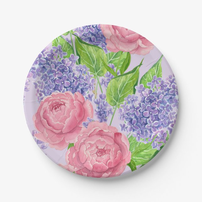 Assiettes En Carton Aquarelle et lilas (Devant)