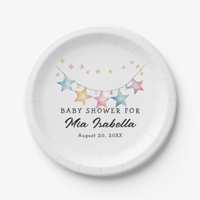 Assiettes En Carton Aquarelle Étoiles Baby shower Plaques en papier (Devant)