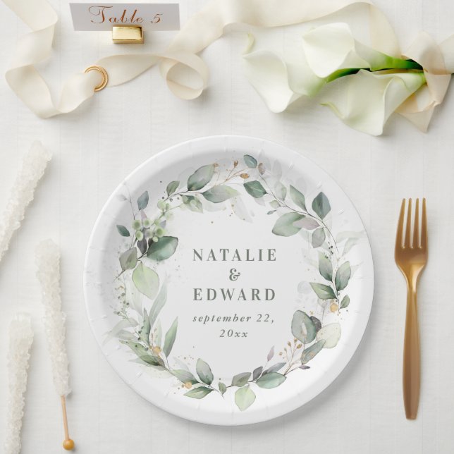 Assiettes En Carton Aquarelle Eucalyptus faveur de mariage botanique (Mariage)