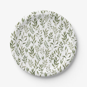 Assiettes En Carton Aquarelle Eucalyptus Motif Feuille 