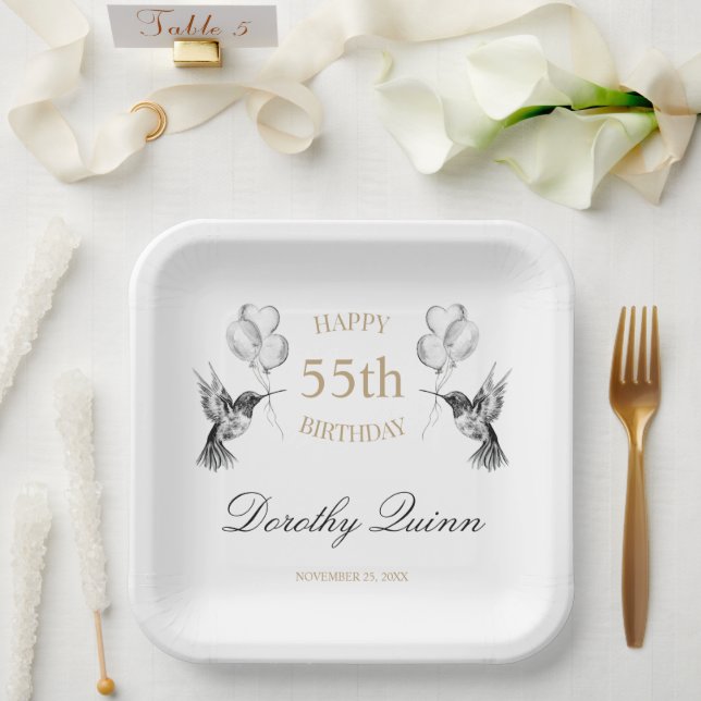 Assiettes En Carton Aquarelle Fête d'anniversaire des colibris (Mariage)