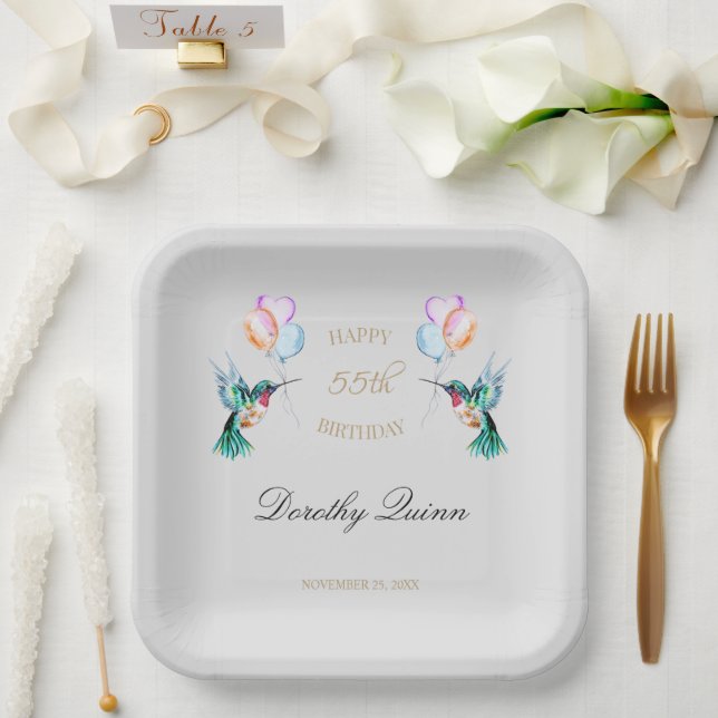 Assiettes En Carton Aquarelle Fête d'anniversaire des colibris (Mariage)