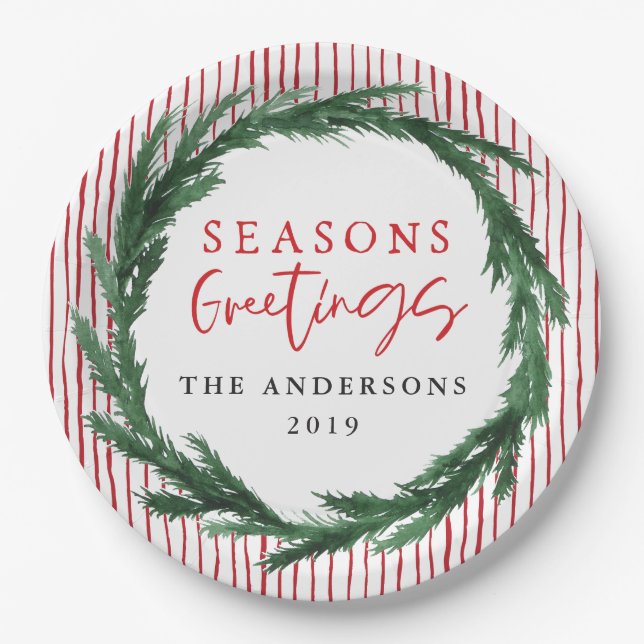 Assiettes En Carton Aquarelle + fête de Noël rayée (Devant)