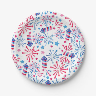 Assiettes En Carton Aquarelle Feu d'artifice Rocks 4 juillet fête